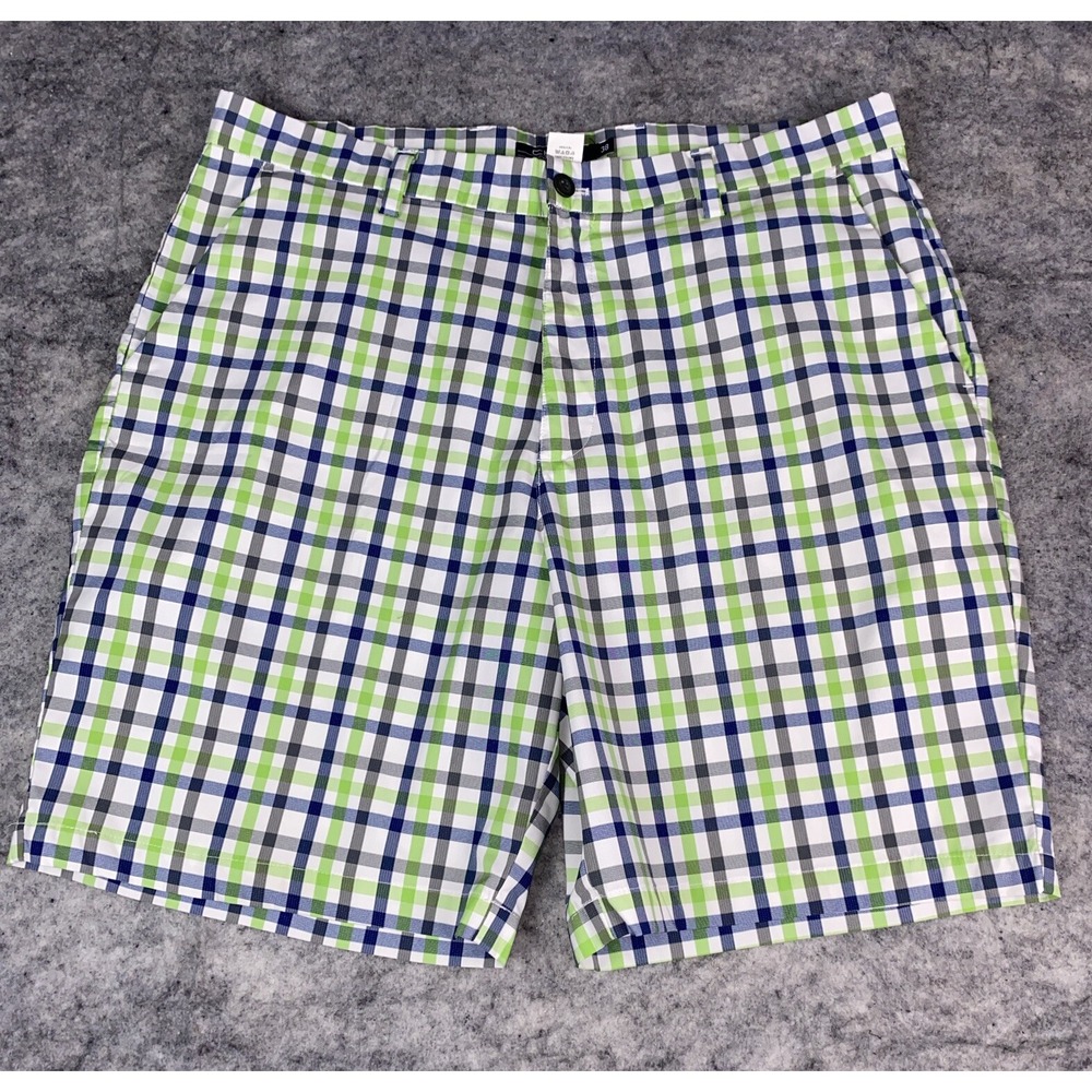 Chaps Golf Men's Size 38 Green Blue White Plaid Athletic Stretch Chino Shorts